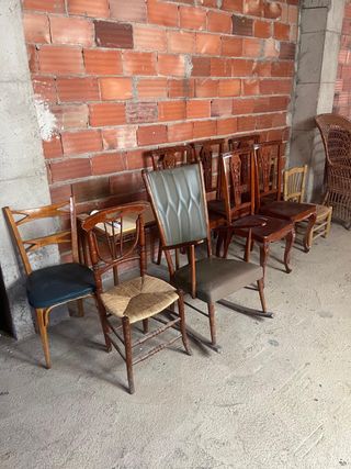 Conjunto Muebles Antiguos Madera y Cuero