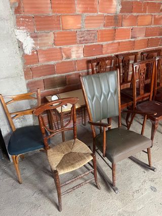 Conjunto Muebles Antiguos Madera y Cuero