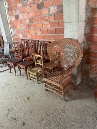 Conjunto Muebles Antiguos Madera y Cuero