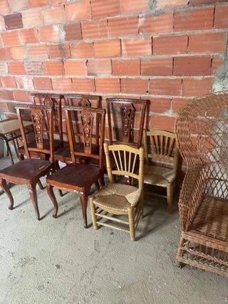 Conjunto Muebles Antiguos Madera y Cuero