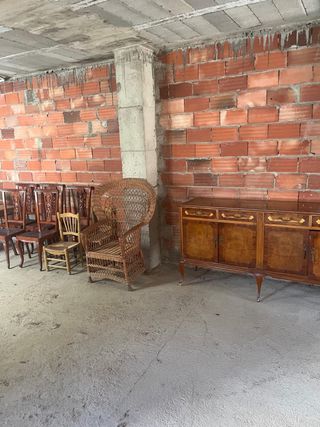 Conjunto Muebles Antiguos Madera y Cuero