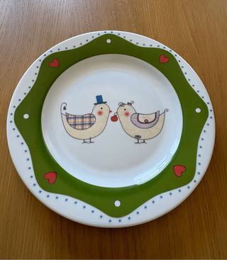 Vajilla juego porcelana niños pájaros y manzanas