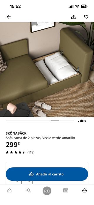 Sofá cama 2 plazas IKEA SNÖNABÄCK verde