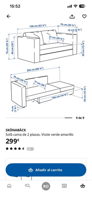 Sofá cama 2 plazas IKEA SNÖNABÄCK verde