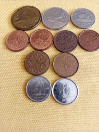 Monedas de Canadá: Dólar, 25, 10 y 1 Cent