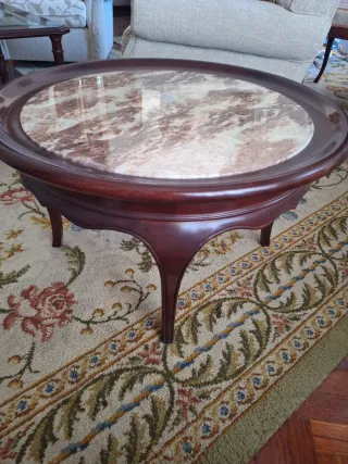 Mesa centro vintage madera y mármol