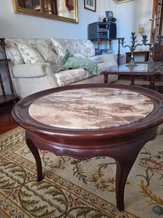 Mesa centro vintage madera y mármol