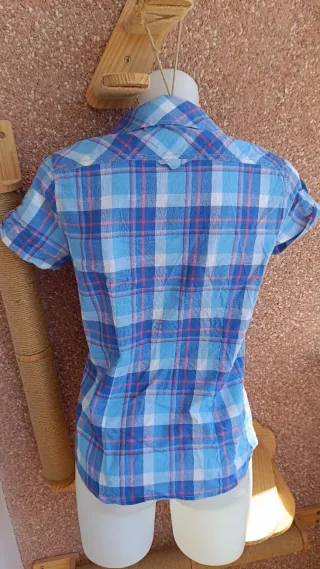 Camisa cuadros azul y rosa manga corta