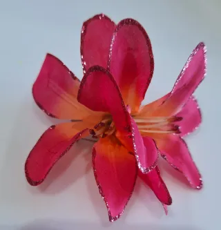 Tocado flor fucsia y naranja