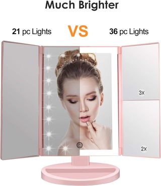 WEILY - Specchio per trucco con illuminazione LED e schermo touch, ingrandimento 1X/2X/3X, rotazione regolabile a 180°, specchio da appoggio, con batteria e alimentazione USB (bianco) LPNWE341537058 - DER.258