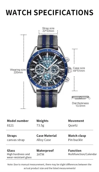 Reloj Megir Cronógrafo Azul y Gris