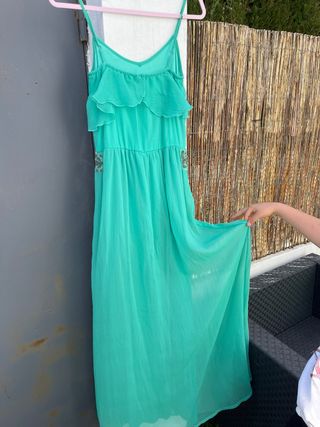 Vestido largo gasa verde agua