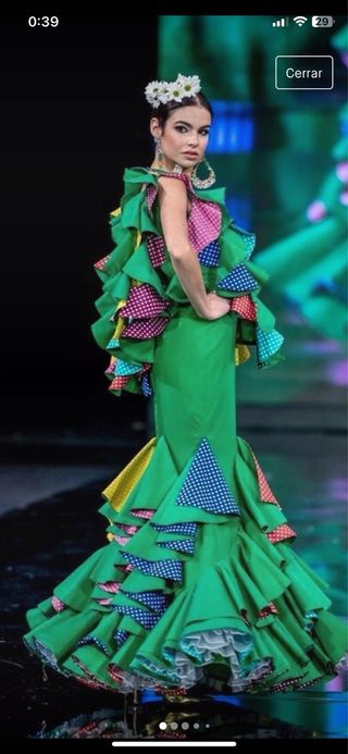 Traje Flamenca Verde Multicolor