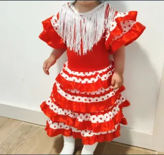 Vestido niña flamenca rojo y blanco