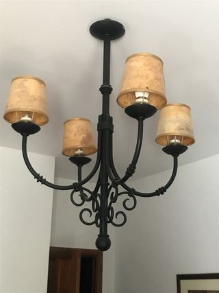 Lámpara antigua hierro forjado 5 brazos