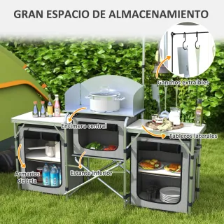 Mueble Cocina Camping Plegable 3 Mesas