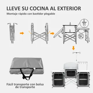 Mueble Cocina Camping Plegable 3 Mesas