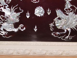 Panel dragón gallo Yin Yang madera nácar chino