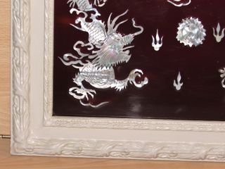 Panel dragón gallo Yin Yang madera nácar chino