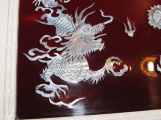 Panel dragón gallo Yin Yang madera nácar chino
