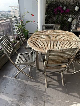 Conjunto mesa teka y 6 sillas