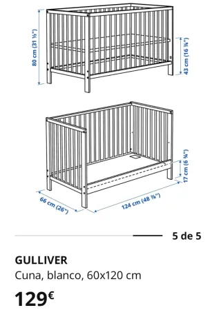 Cuna Ikea GULLIVER blanca 60x120 cm