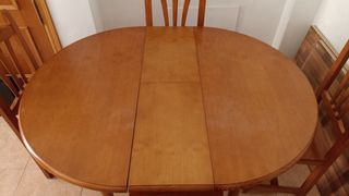 Mesa comedor redonda + 4 sillas madera