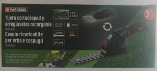 Tijera cortacésped y arreglasetos recargable.