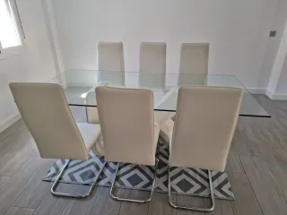 Mesa comedor grande cristal templado + base diseño