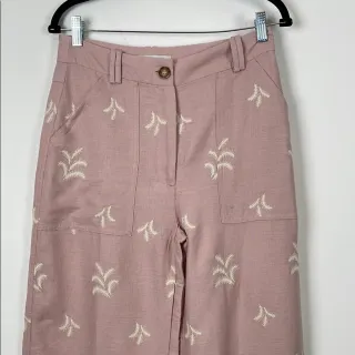 Pantalón lino rosa bordado Talla S/36
