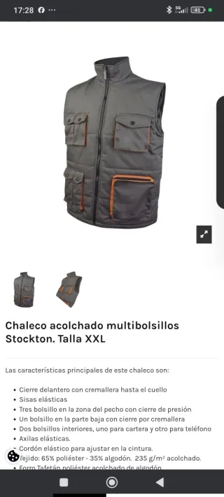 Chaleco acolchado multibolsillos Stockton XXL