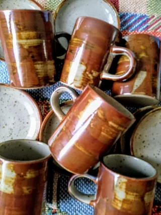 Juego 6 Tazas Café Cerámica Vintage Marrón