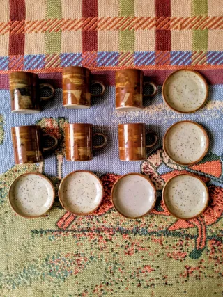 Juego 6 Tazas Café Cerámica Vintage Marrón