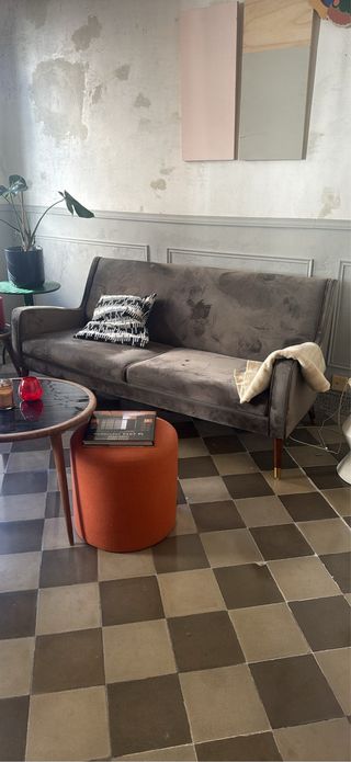 Sofá de terciopelo gris