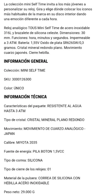 Reloj Tous Mini Self Time Celeste a estrenar