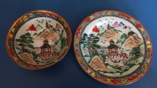 Antiguo plato y bol porcelana Macao