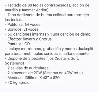 Piano digital Thomann DP-31 + banqueta regulable