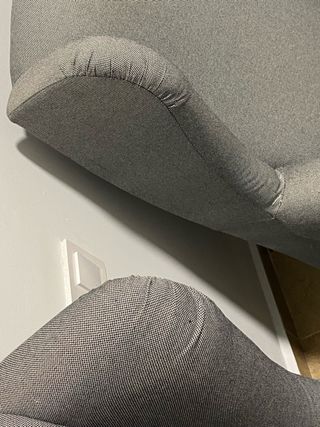 2 Poltrone con Braccioli Grigie in Tela. Nuove