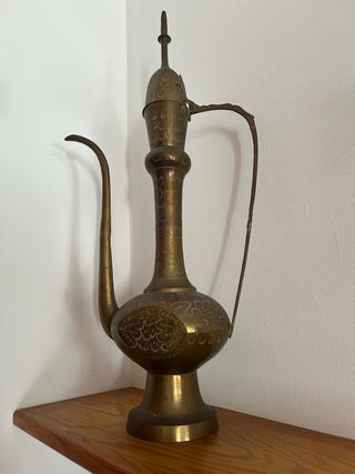 Jarra Tetera Latón Vintage Grabado Árabe