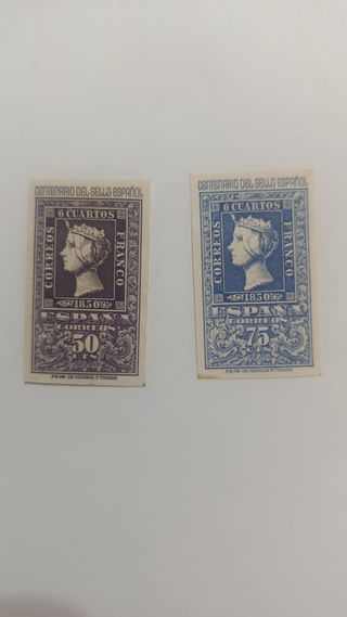 Centenario Sello Español 50 y 75 cts 1850