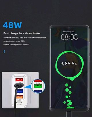 Caricatore 48W 4 USB + 1 USB C PD18W