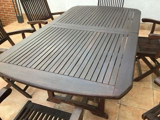 Mesa y 6 Sillas de Exterior Madera Oscura