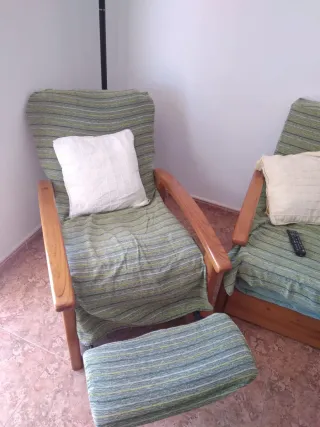 Sofá cama y 2 sillones relax tela y madera