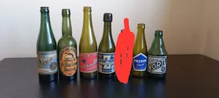Lote 6 botellas cerveza antiguas serigrafiadas