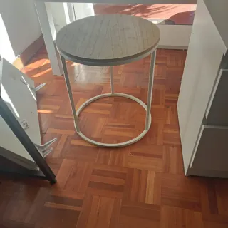 Mesita auxiliar redonda madera y metal