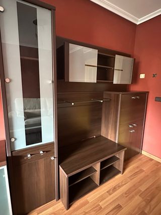 Mueble de salón modular madera y cristal