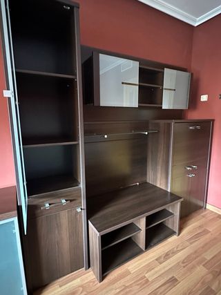 Mueble de salón modular madera y cristal
