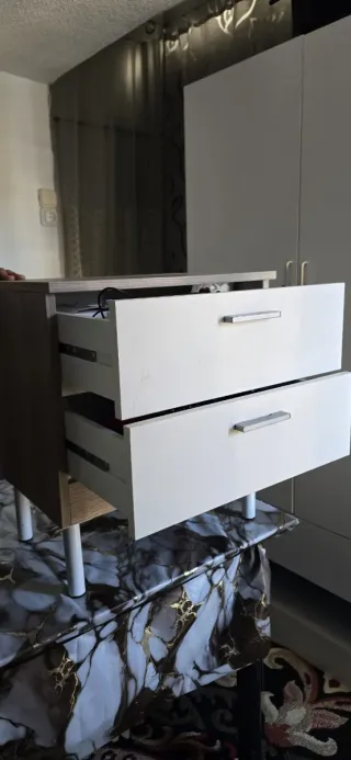 Par Mesitas Noche Beige y Blanco