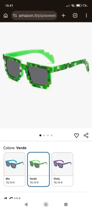 Occhiali Minecraft pixelati verdi e viola