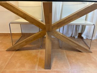 Mesa comedor cristal patas madera